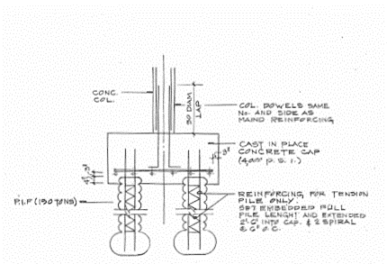 Typical pile cap section, from building drawings of Champlain Towers South, that may have been affected from weakening from salt.