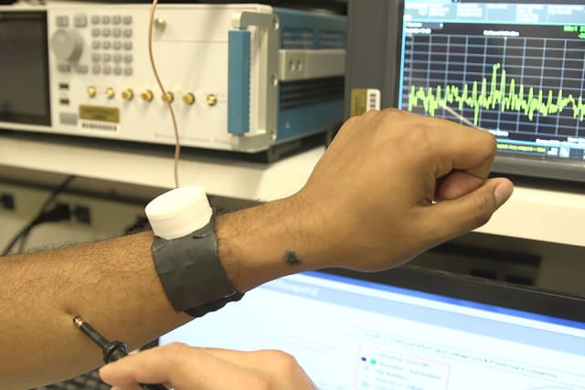 The human body carries electrical signals well. Now these signals can be contained within close proximity of the body, thanks to new technology developed by Purdue University engineers. (Image courtesy of Purdue.)