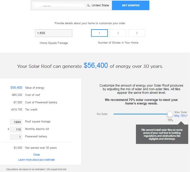 Tesla Solar Calculator Results