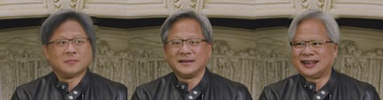 Three flavors of NVIDIA CEO Jensen Huang, courtesy of Neural Filters (original in center).