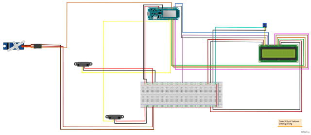 Schematics of the smart parking. (Image courtesy of Davor Sijanovic/ Arduino Project Hub.)