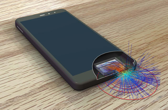 A thermoviscous acoustics simulation of the radiated intensity from a smartphone microspeaker. (Image courtesy of COMSOL.)