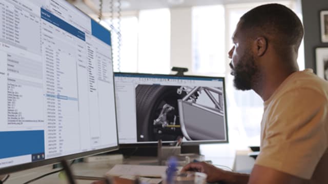 An engineer uses Siemens and Sustamize technology to optimize the carbon footprint of a design. (Image courtesy of Siemens.)