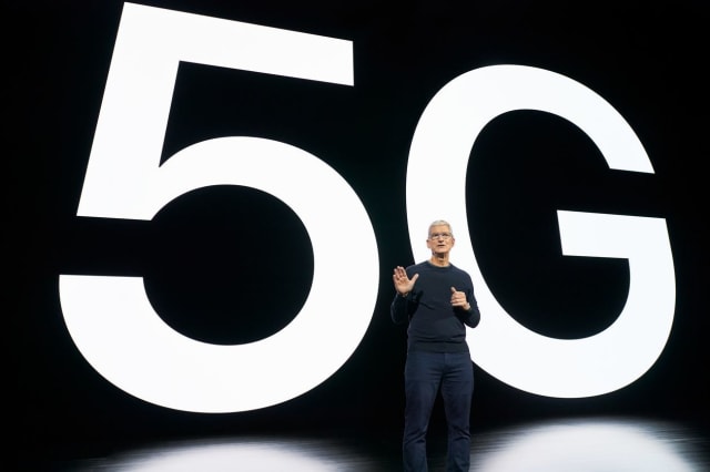 Apple CEO Tim Cook unveiling the iPhone 12. The iPhone is ready for 5G, but is 5G ready for the iPhone? (Image courtesy of Apple.)