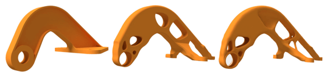 A topology optimised bracket. The material has been removed from non-load bearing regions. (Image courtesy of Autodesk.)