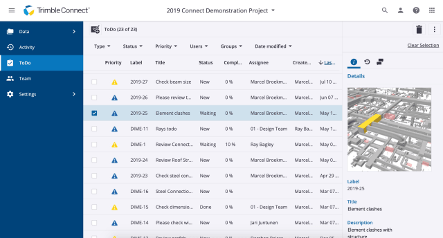 An example of ToDos in Trimble Connect. (Image courtesy of Trimble.)