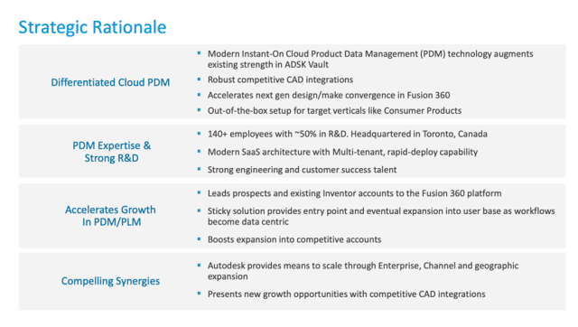 Autodesk’s strategic rationale for Upchain expansion includes differentiated cloud PDM, modern SaaS architecture, data centric workflows and CAD integration allowing overlay with their existing product portfolio. (Image courtesy of Autodesk.)