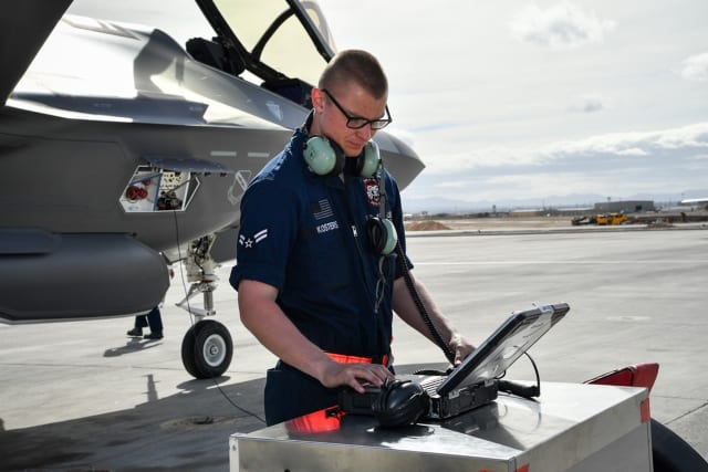 Siemens’ cPDm solution Teamcenter will play a key role in U.S. Air Force after the decision to standardize on this platform. In the picture, airman 1st Class Nathan Kosters, a 34th Aircraft Maintenance Unit crew chief, prepares to launch an F-35A Lightning II during Red Flag 17-1 at Nellis Air Force Base. (Image courtesy of U.S. Air Force.)