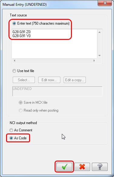Figure 5. Manual Entry G code to home the Y- and Z- axis.