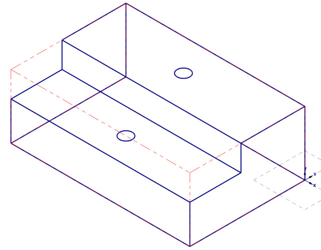 Figure 1. A simple wireframe part with a shelf and two holes.