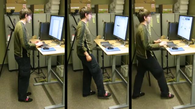 Demonstrating the Tap-Kick-Click system. (Image courtesy of University of Waterloo.)