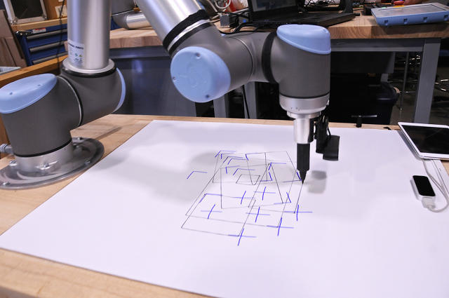 Teaching the Universal Robotics UR10 to recognize and draw shapes by humans is just one of the many projects happening at Pier 9