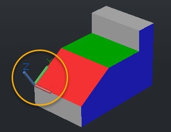 图2. UCS与3D对象的红色平面对齐。