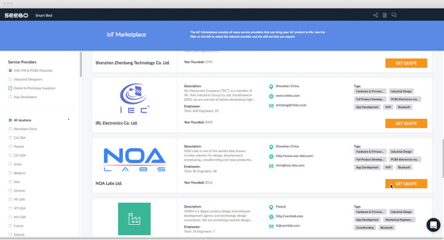 Seebo Marketplace helps engineers find suppliers for their IoT hardware. (Image courtesy of Seebo.)