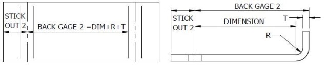 Figure 5. Leacox derives his bend table data showing back gage and stick out based on the geometry of the part. Solid Edge calculates the bend lines, and he bases his calculations on those lines, accounting for the bend radius and thickness of the metal. Although that is a trivial calculation in this simple example, the challenge becomes more complex as more bends are required. Leacox has developed a unique way of automating these measurements. Image courtesy of Scott Leacox.