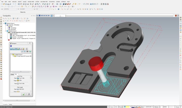 Figure 5: Same example as figure 4, but now with Dynamic Mill operation. Smooth movements and use of the whole cutting length of the tool