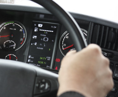 ON DISPLAY. The Scania Driver Support system analyzes the performance of the driver and suggests how to further improve their driving. The system was developed using MathWorks tools for model-based design.