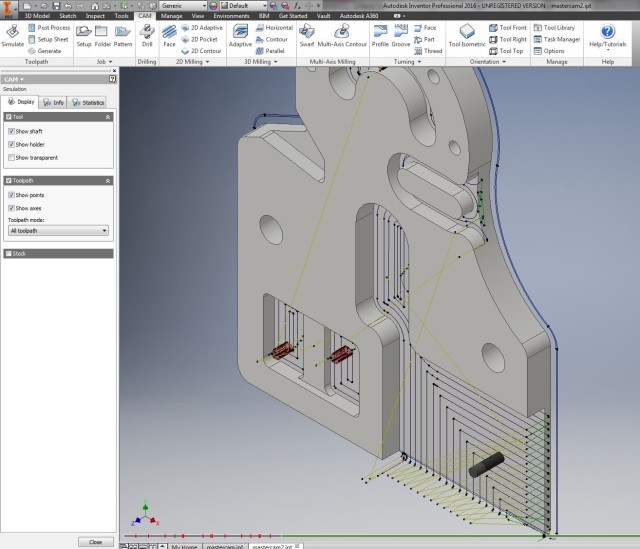 Toolpath simulation in Inventor HSM.