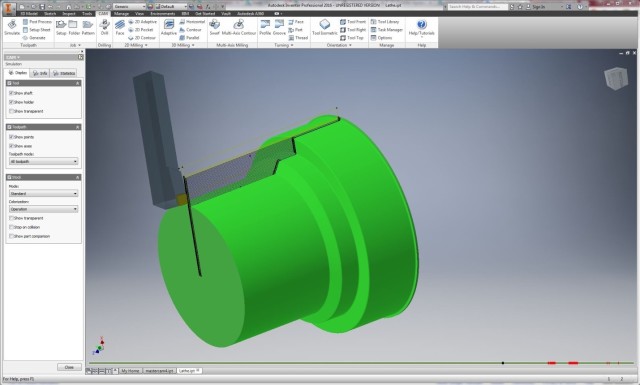 Turning operation and simulation in Inventor HSM.