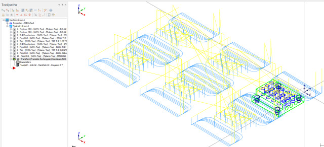 Figure 4. Translated toolpaths for six parts on one fixture plate.