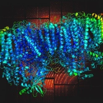 Data generated with the LCLS X-ray laser (pattern in background). (Image courtesy of N. Sauter/Berkeley Lab.)