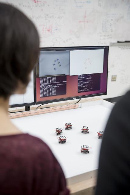 Students used the mini-version of the Robotarium in a test session in the fall of 2015. (Image courtesy of Georgia Institute of Technology/Raftermen Photography.)