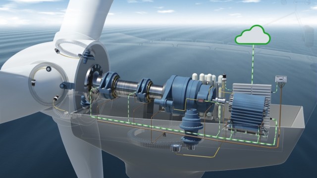 Using sensors in vital components enables users to retrieve information on the condition of wind turbines during operation and process it in real time. (Image courtesy of Schaeffler.)