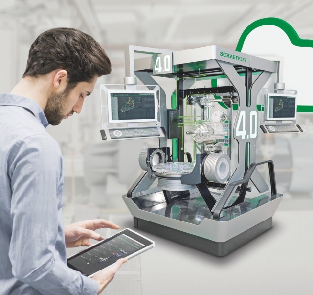 Schaeffler’s digital platform technologies are being used for machine tools to systematically improve overall equipment efficiency. (Image courtesy of Schaeffler.)