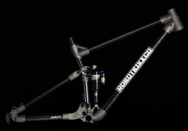 Frame assembly showing AM titanium parts in place. (Image courtesy of Robot Bike Company.)