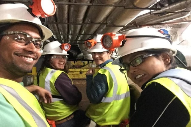 SD Mines students prepare to sample the extremophiles at the Sanford Underground Research Facility. (Image courtesy of South Dakota School of Mines & Technology.)