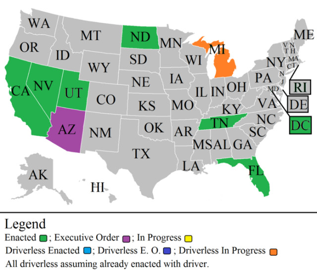 States with self-driving car legislation.