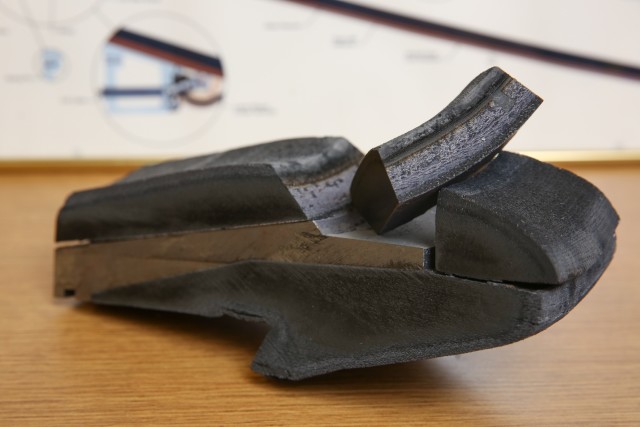 Sample cutaway of a carbon fiber rocket nozzle. (Image courtesy of Michael Mercier/University of Alabama in Huntsville.)