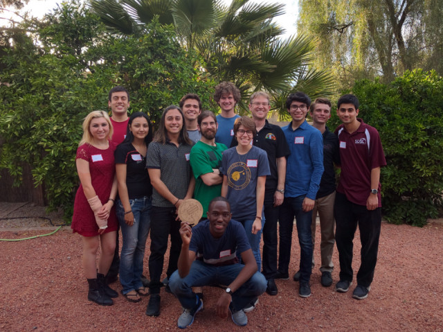 The ASU “Phoenix” team in visible light (from left): Parisi, Barakat, Ochoa, Merino, Fagan, Stewart, Saboi, Czerwinski, Rogers, Bowman, Sanchez de la Vega, Cooley and Khuller. (Image courtesy of C. Bowman.)