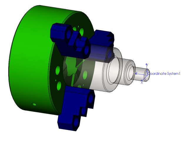 Figure 1. Part being held in a three-jaw lathe chuck with the part zero on the front face. (Image courtesy of the author.)