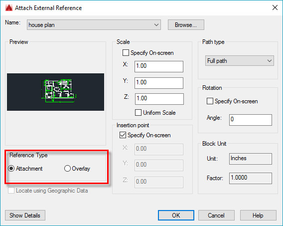 Figure 1. Attach External Reference window.