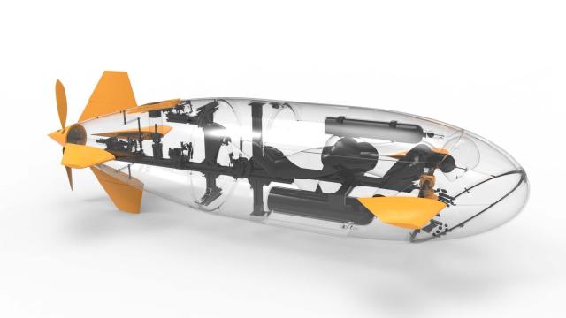 diagram of the Godiva 2 shows all of the 3D printed parts of the submarine. (Image courtesy of Stratasys.)