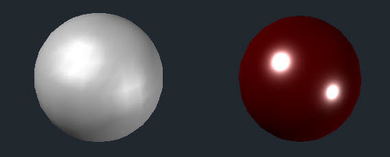 Figurer 2. Before and after: Simple custom material applied on a spherical solid.