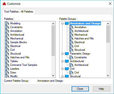 autolisp cad tool palettes