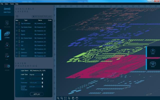 Nano Dimension’s Switch software for preparing Gerber files for 3D printing. (Image courtesy of Nano Dimension.)