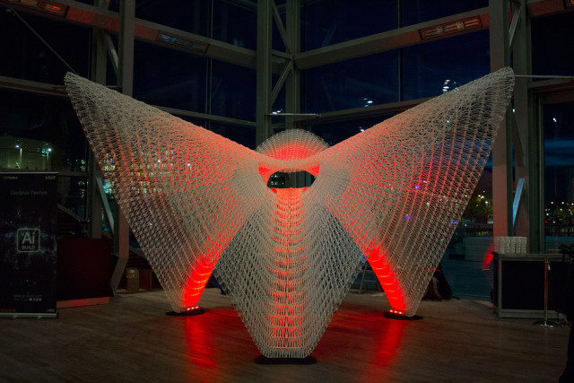 The Daedalus Pavilion was assembled from 48 3D-printed plastic pieces. (Image courtesy of Ai Build.)