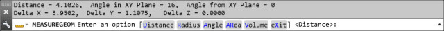 Distance between two points as seen above the command line.