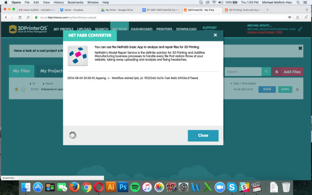 The free basic Netfabb app automatically repairs damaged files, without using computer processing power or even leaving the 3DPrinterOS dashboard.