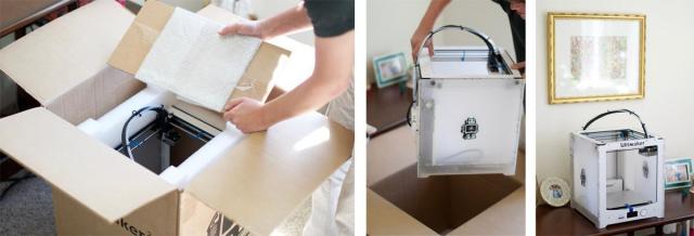 Unboxing the Ultimaker 2+ 3D printer takes less than one minute.