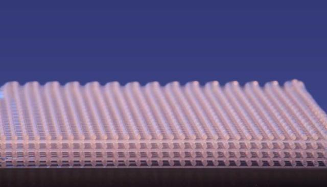 A silicone cushion with programmable mechanical energy absorption properties 3D-printed with DIW. (Image courtesy of LLNL.)