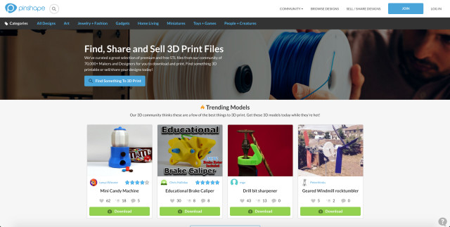 At the time of acquisition, Pinshape had over 90,000 users and 15,000 daily downloads. (Image courtesy of Pinshape)