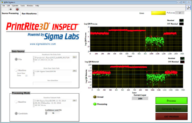 A screenshot of PrintRite3D INSPECT in action. (Image courtesy of Sigma Labs.)