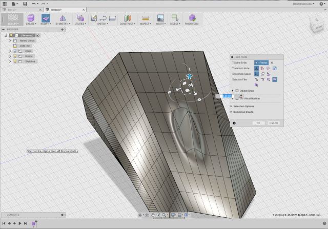 Figure3. An example of freeform surface modification using Sculpt.