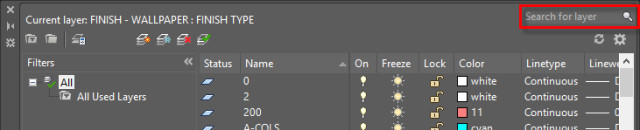 Figure 5. Layer search in Layer Properties Manager.