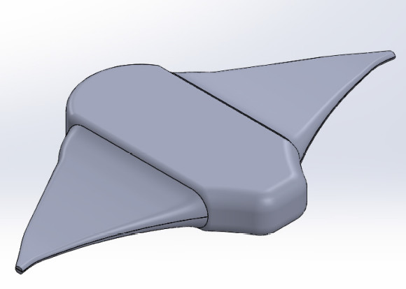 Figure 4. Franzini’s model of the final design of the manta ray robot. It was designed to glide long distances underwater using very low energy consumption. (Image courtesy of Gabrielle Franzini.)