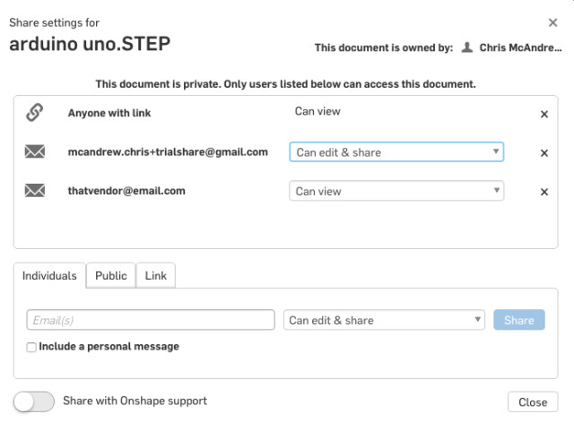 Easy save and share control settings for Onshape design files.